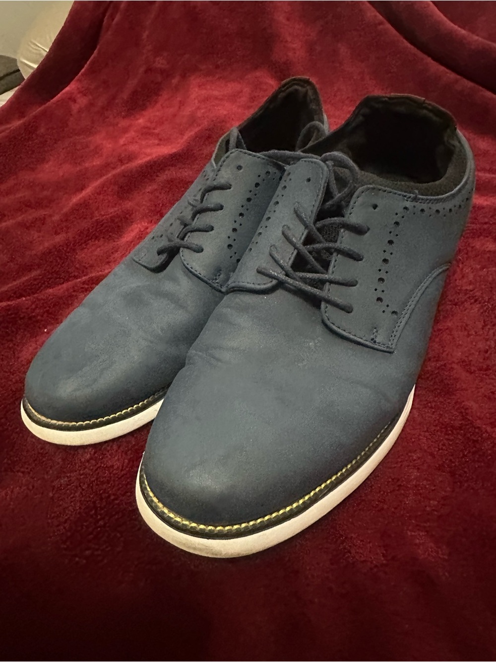 Men's Navy Lace-Up Derby Shoes with White Sole
